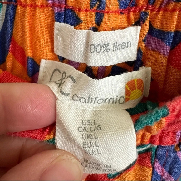 C&C California women’s Large 100% Linen Tropical Print Wide Leg Pants Pull On L - Picture 4 of 4